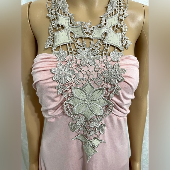 Venus Ruched Appliquéd Bustline Halter Style Blush Blouse - Picture 2 of 5